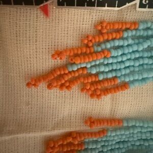 Native American hand beaded Orange and Blue Necklace